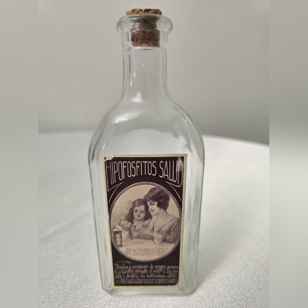 Antique Hipofosfitos Salud Health Tonic Glass Jar Spain and Latin America 1920s
